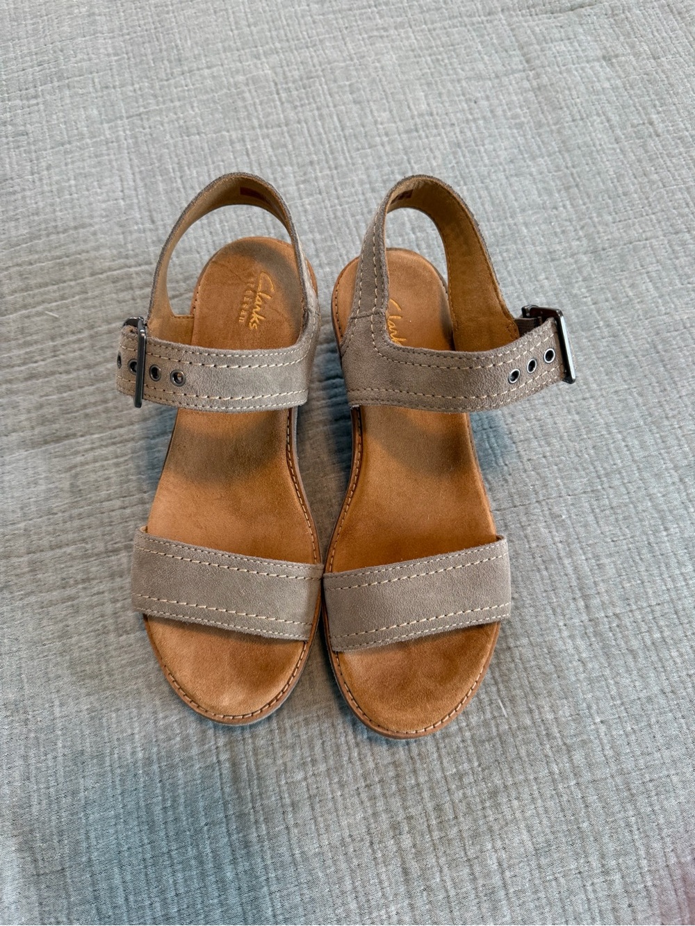 Clarks Taupe Suede Slingback Sandals